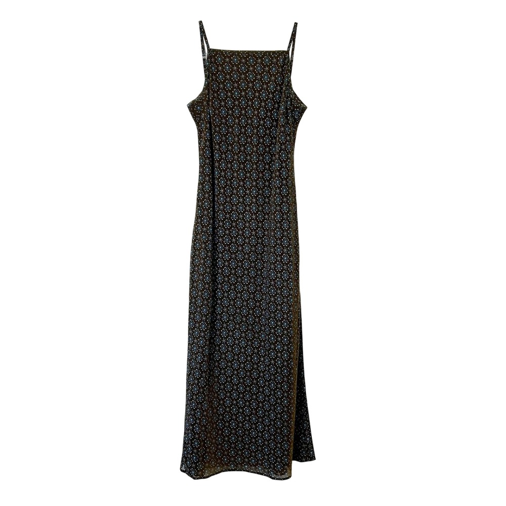 Vintage Y2K Petite Sophisticate Brown Floral Maxi Dress Women's 0 Square Neck - Picture 2 of 9